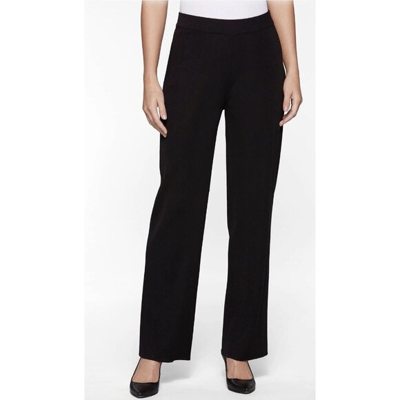 Misook Pants Petite Large L P PL Black Flat Front Pull On Classic Washable $278 - Picture 1 of 8